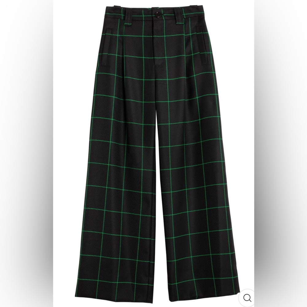NO.6 KENT PANT Black and Green Plaid Wide Leg in SMALL - Picture 1 of 10